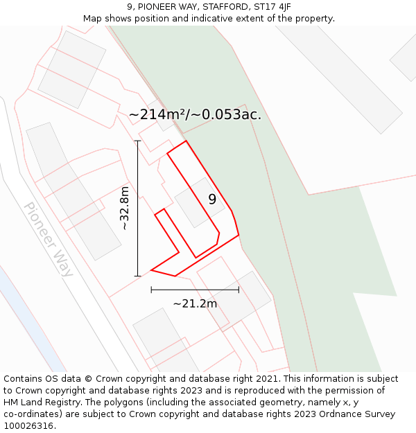 9, PIONEER WAY, STAFFORD, ST17 4JF: Plot and title map