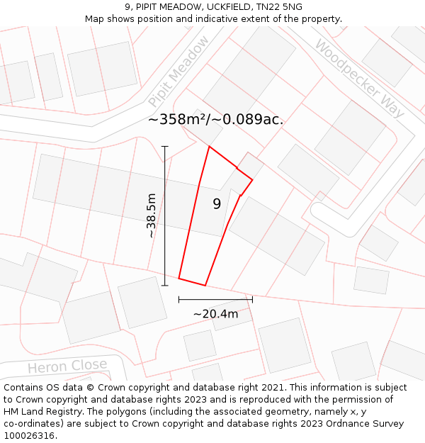 9, PIPIT MEADOW, UCKFIELD, TN22 5NG: Plot and title map