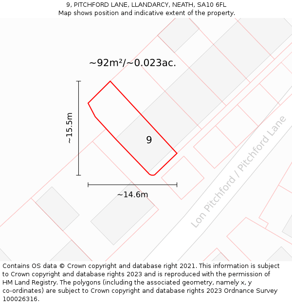 9, PITCHFORD LANE, LLANDARCY, NEATH, SA10 6FL: Plot and title map
