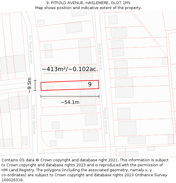 9, PITFOLD AVENUE, HASLEMERE, GU27 1PN: Plot and title map
