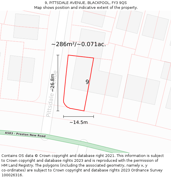 9, PITTSDALE AVENUE, BLACKPOOL, FY3 9QS: Plot and title map