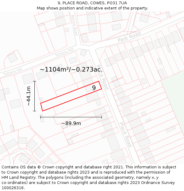9, PLACE ROAD, COWES, PO31 7UA: Plot and title map