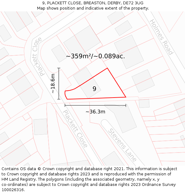 9, PLACKETT CLOSE, BREASTON, DERBY, DE72 3UG: Plot and title map