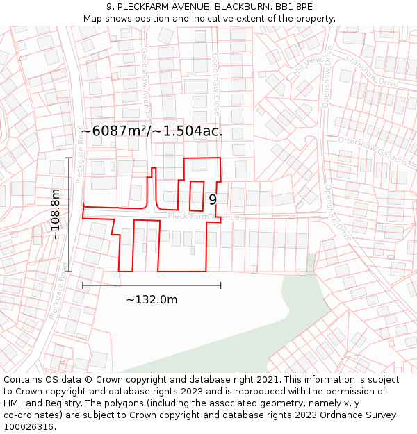 9, PLECKFARM AVENUE, BLACKBURN, BB1 8PE: Plot and title map