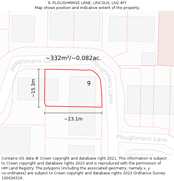 9, PLOUGHMANS LANE, LINCOLN, LN2 4FY: Plot and title map