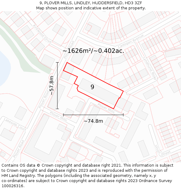 9, PLOVER MILLS, LINDLEY, HUDDERSFIELD, HD3 3ZF: Plot and title map