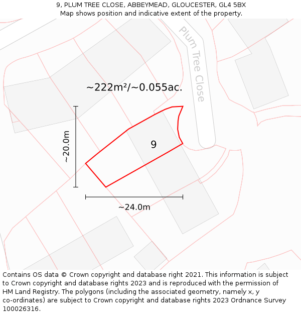 9, PLUM TREE CLOSE, ABBEYMEAD, GLOUCESTER, GL4 5BX: Plot and title map