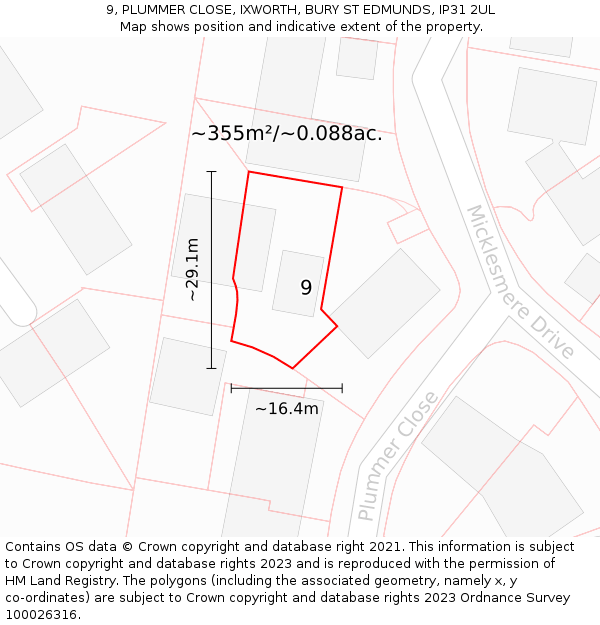 9, PLUMMER CLOSE, IXWORTH, BURY ST EDMUNDS, IP31 2UL: Plot and title map