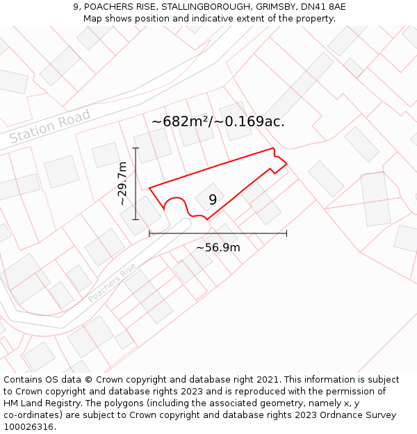 9, POACHERS RISE, STALLINGBOROUGH, GRIMSBY, DN41 8AE: Plot and title map