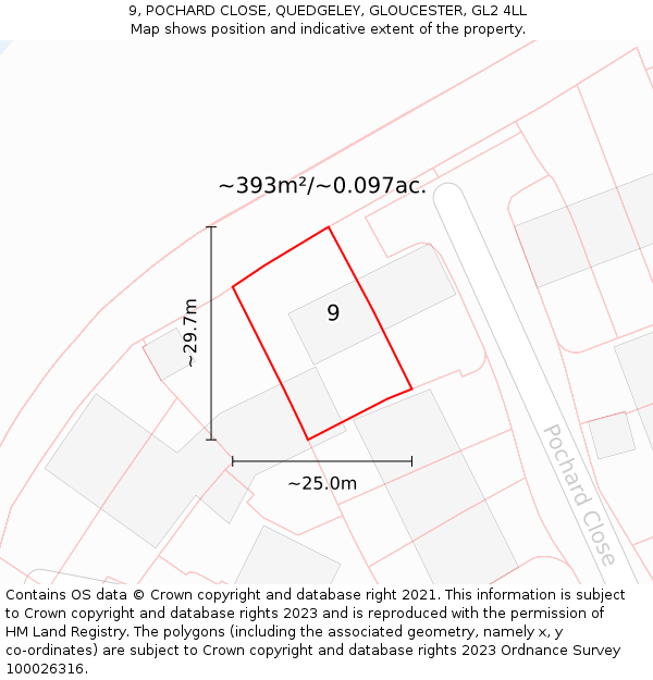 9, POCHARD CLOSE, QUEDGELEY, GLOUCESTER, GL2 4LL: Plot and title map