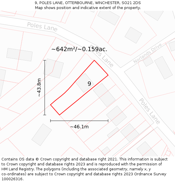 9, POLES LANE, OTTERBOURNE, WINCHESTER, SO21 2DS: Plot and title map