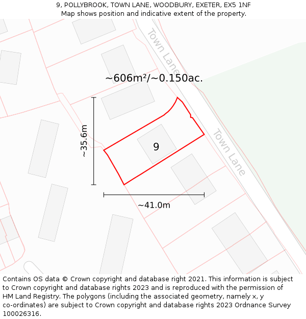 9, POLLYBROOK, TOWN LANE, WOODBURY, EXETER, EX5 1NF: Plot and title map