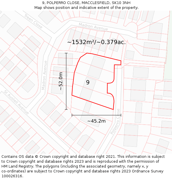 9, POLPERRO CLOSE, MACCLESFIELD, SK10 3NH: Plot and title map