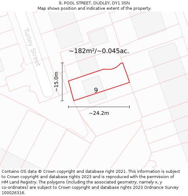 9, POOL STREET, DUDLEY, DY1 3SN: Plot and title map