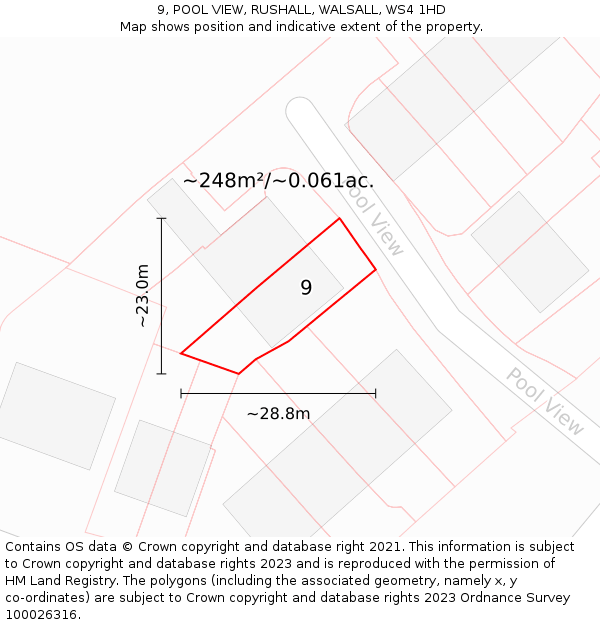 9, POOL VIEW, RUSHALL, WALSALL, WS4 1HD: Plot and title map