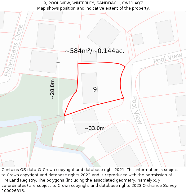 9, POOL VIEW, WINTERLEY, SANDBACH, CW11 4QZ: Plot and title map