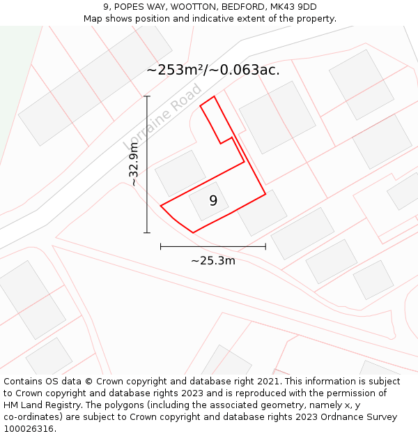 9, POPES WAY, WOOTTON, BEDFORD, MK43 9DD: Plot and title map