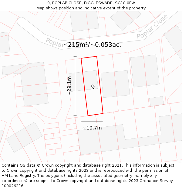 9, POPLAR CLOSE, BIGGLESWADE, SG18 0EW: Plot and title map
