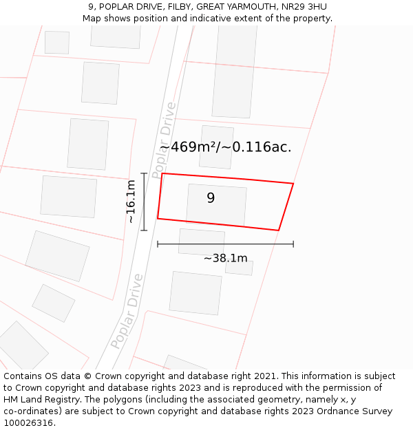 9, POPLAR DRIVE, FILBY, GREAT YARMOUTH, NR29 3HU: Plot and title map