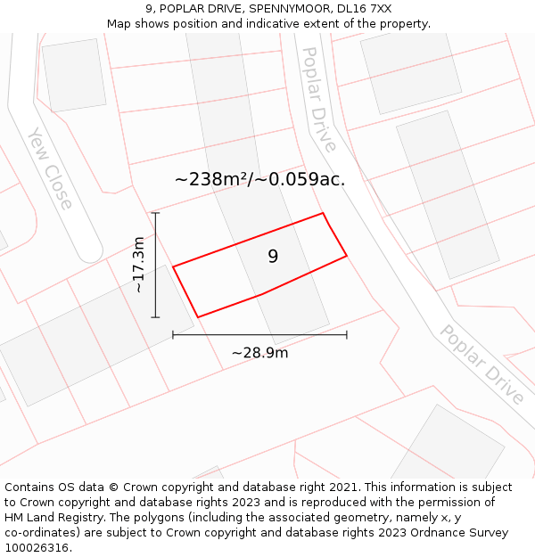 9, POPLAR DRIVE, SPENNYMOOR, DL16 7XX: Plot and title map