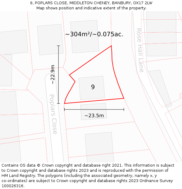 9, POPLARS CLOSE, MIDDLETON CHENEY, BANBURY, OX17 2LW: Plot and title map