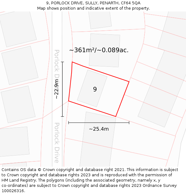 9, PORLOCK DRIVE, SULLY, PENARTH, CF64 5QA: Plot and title map