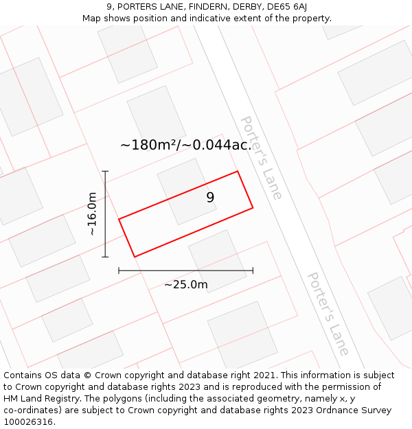 9, PORTERS LANE, FINDERN, DERBY, DE65 6AJ: Plot and title map