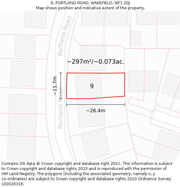 9, PORTLAND ROAD, WAKEFIELD, WF1 2GJ: Plot and title map