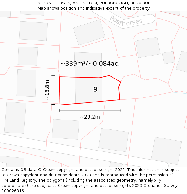 9, POSTHORSES, ASHINGTON, PULBOROUGH, RH20 3QF: Plot and title map