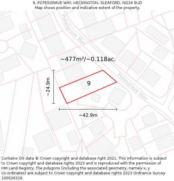 9, POTESGRAVE WAY, HECKINGTON, SLEAFORD, NG34 9UD: Plot and title map