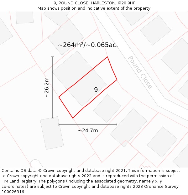 9, POUND CLOSE, HARLESTON, IP20 9HF: Plot and title map
