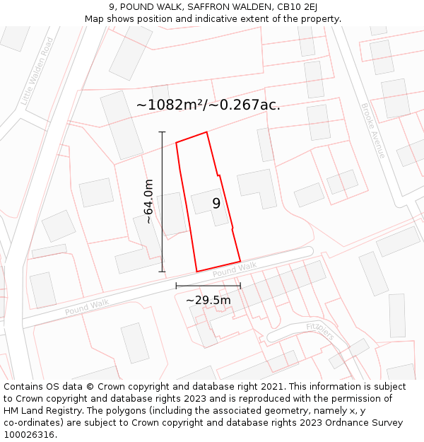 9, POUND WALK, SAFFRON WALDEN, CB10 2EJ: Plot and title map
