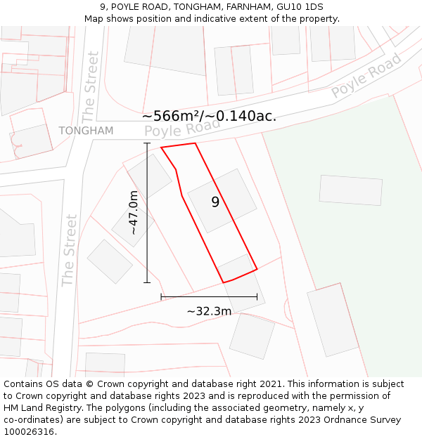 9, POYLE ROAD, TONGHAM, FARNHAM, GU10 1DS: Plot and title map