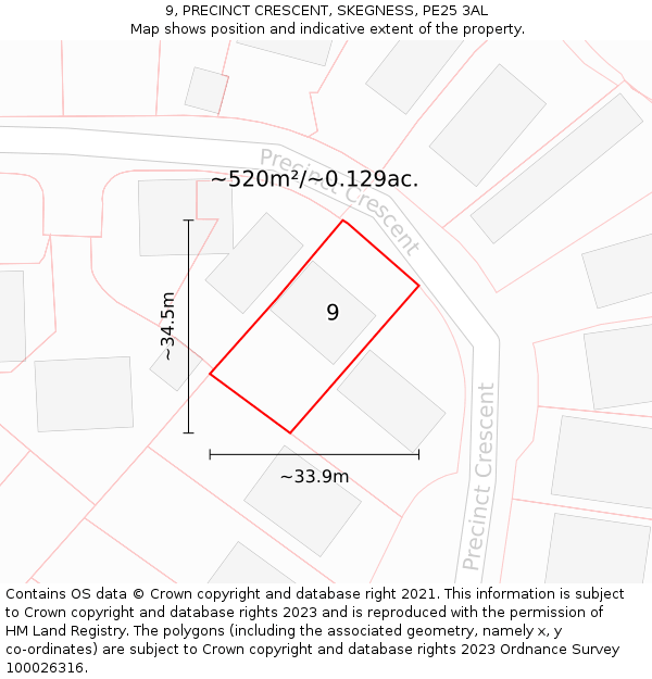 9, PRECINCT CRESCENT, SKEGNESS, PE25 3AL: Plot and title map