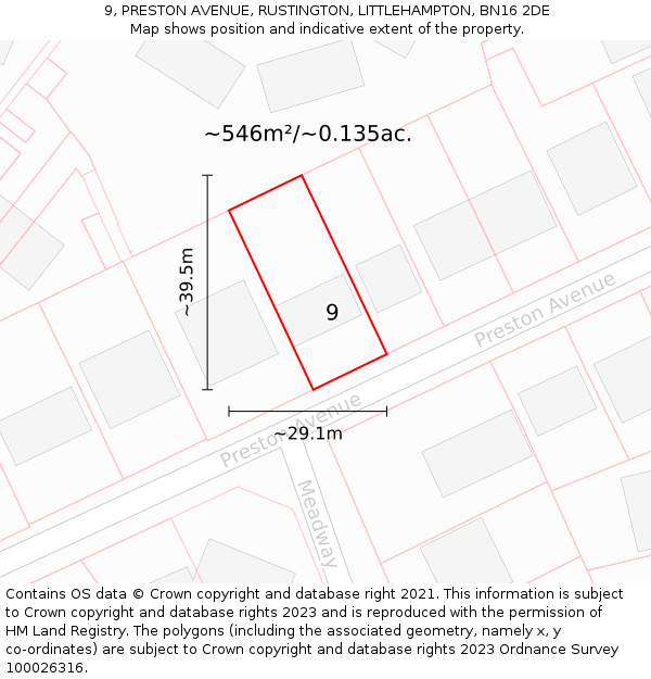 9, PRESTON AVENUE, RUSTINGTON, LITTLEHAMPTON, BN16 2DE: Plot and title map