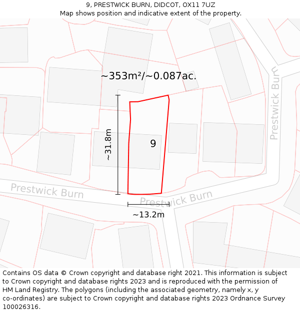 9, PRESTWICK BURN, DIDCOT, OX11 7UZ: Plot and title map