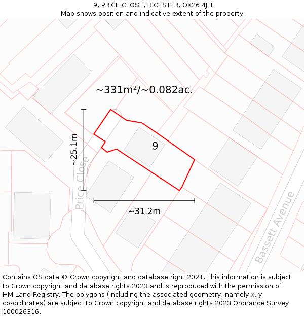 9, PRICE CLOSE, BICESTER, OX26 4JH: Plot and title map
