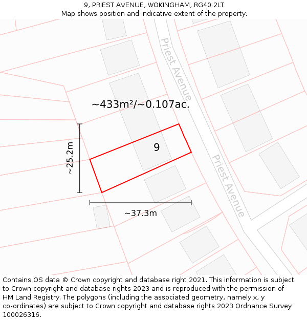 9, PRIEST AVENUE, WOKINGHAM, RG40 2LT: Plot and title map