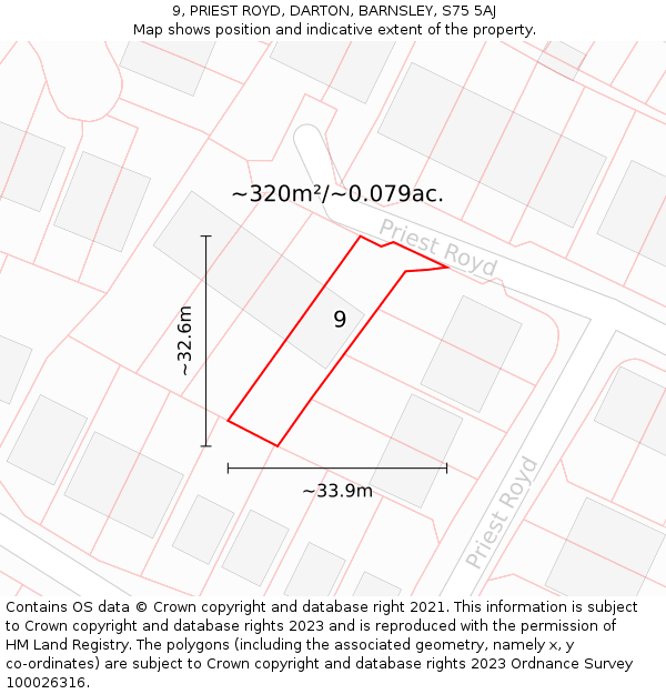 9, PRIEST ROYD, DARTON, BARNSLEY, S75 5AJ: Plot and title map