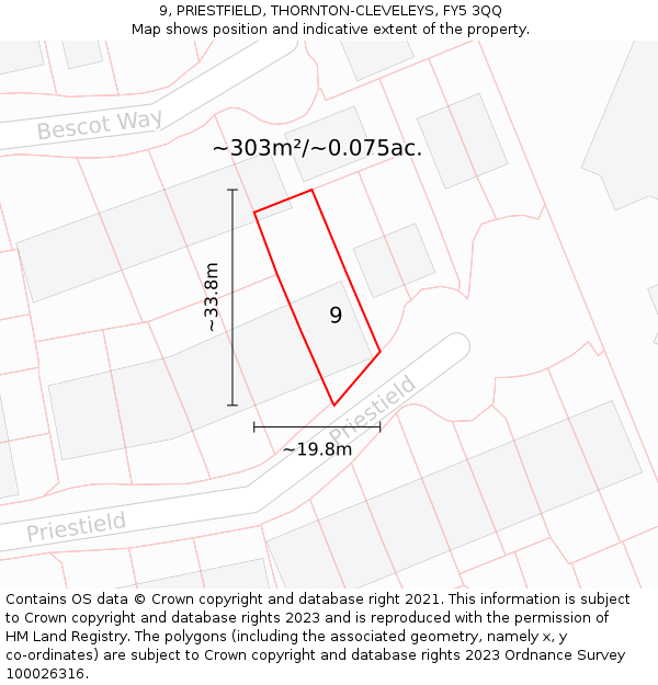 9, PRIESTFIELD, THORNTON-CLEVELEYS, FY5 3QQ: Plot and title map