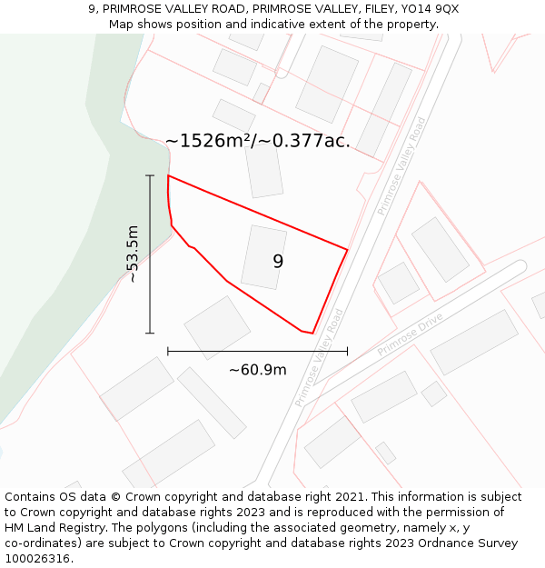9, PRIMROSE VALLEY ROAD, PRIMROSE VALLEY, FILEY, YO14 9QX: Plot and title map