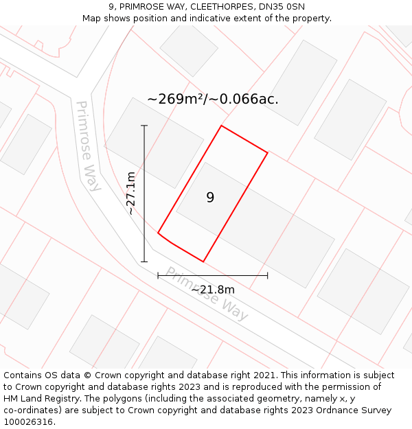 9, PRIMROSE WAY, CLEETHORPES, DN35 0SN: Plot and title map