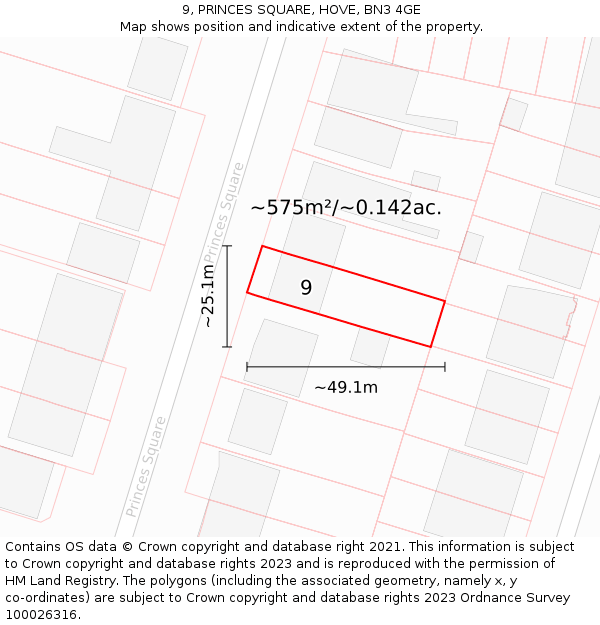 9, PRINCES SQUARE, HOVE, BN3 4GE: Plot and title map