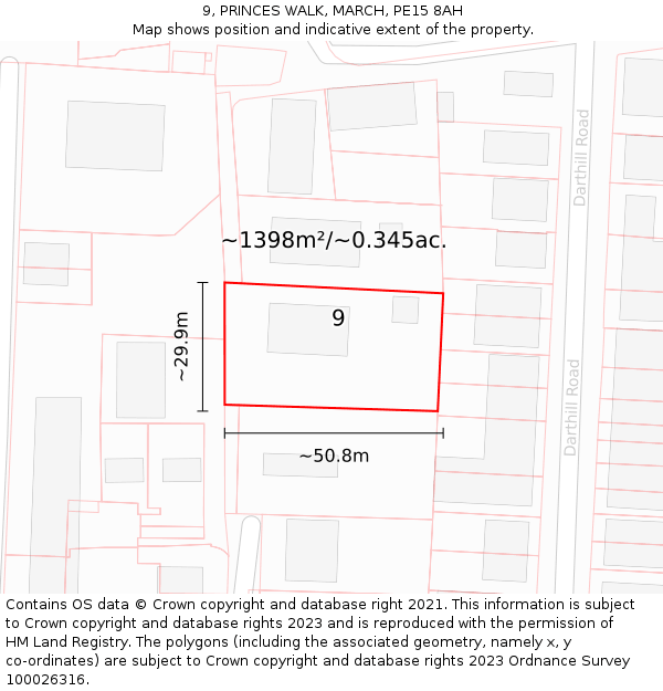 9, PRINCES WALK, MARCH, PE15 8AH: Plot and title map