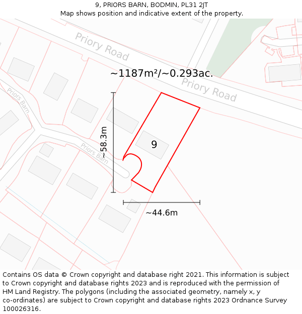 9, PRIORS BARN, BODMIN, PL31 2JT: Plot and title map