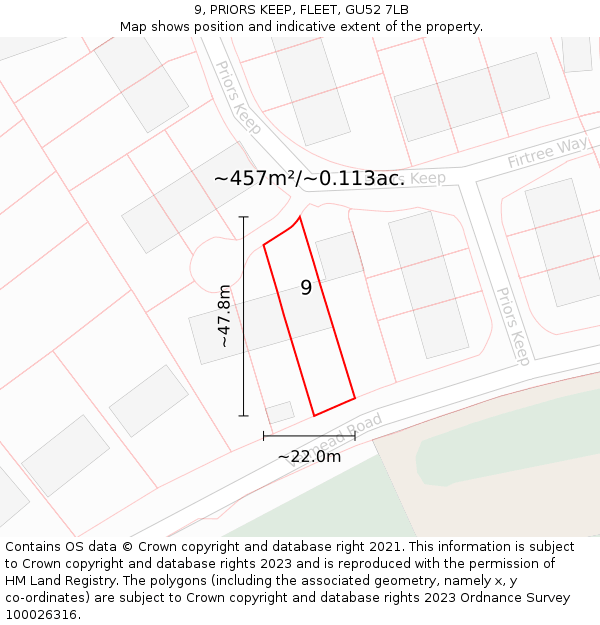 9, PRIORS KEEP, FLEET, GU52 7LB: Plot and title map