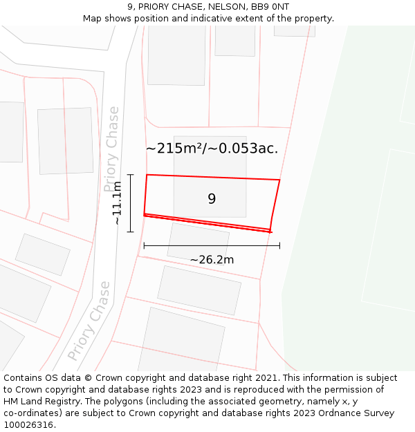 9, PRIORY CHASE, NELSON, BB9 0NT: Plot and title map