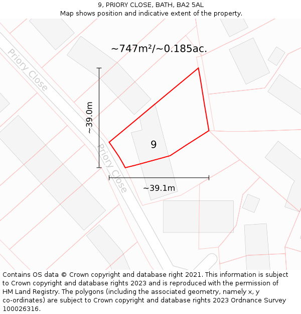 9, PRIORY CLOSE, BATH, BA2 5AL: Plot and title map