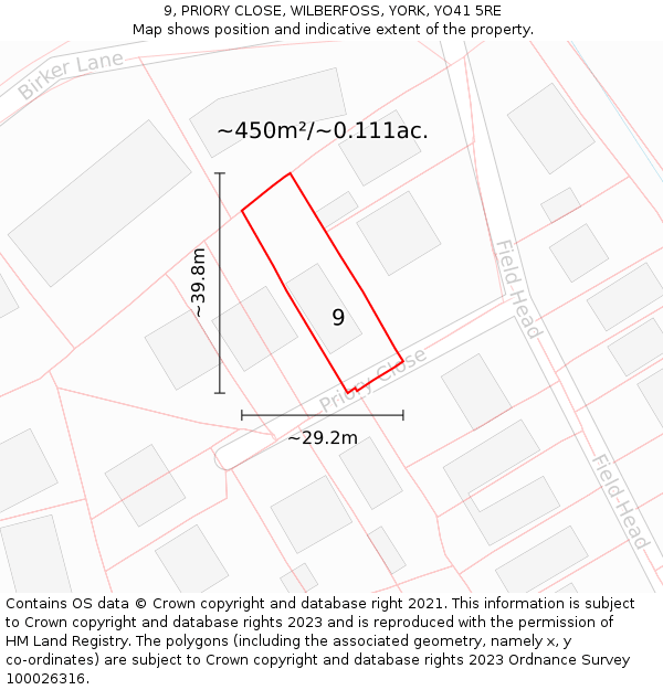 9, PRIORY CLOSE, WILBERFOSS, YORK, YO41 5RE: Plot and title map