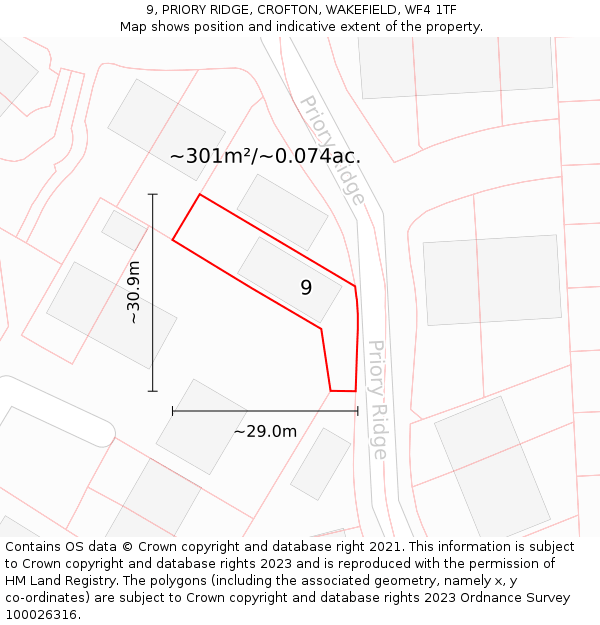 9, PRIORY RIDGE, CROFTON, WAKEFIELD, WF4 1TF: Plot and title map